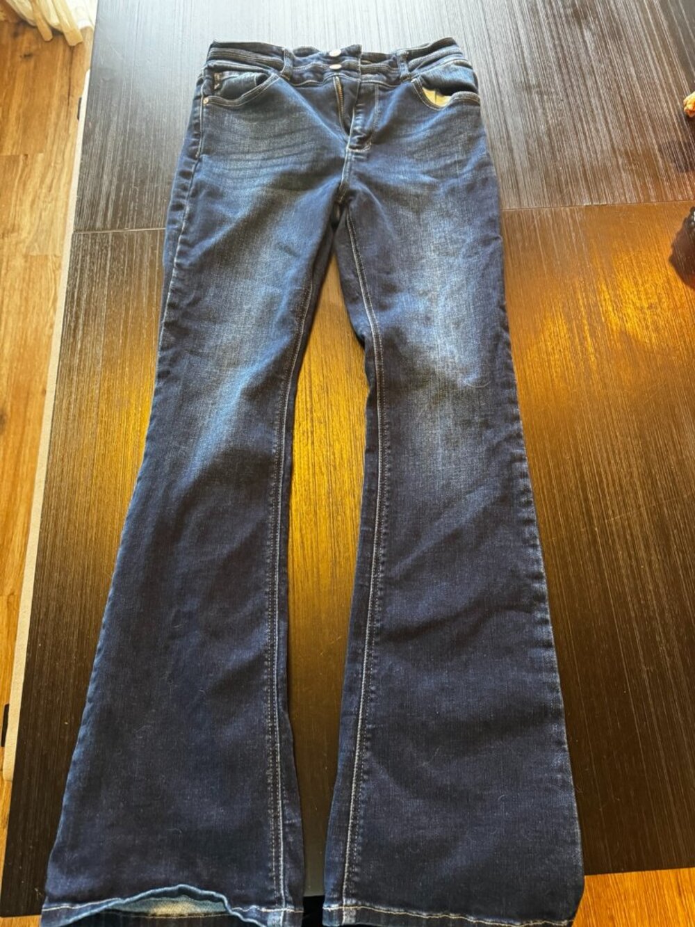 KanCan Women’s Dark Wash Flare Jeans Size 9/28 Stretch Double Button